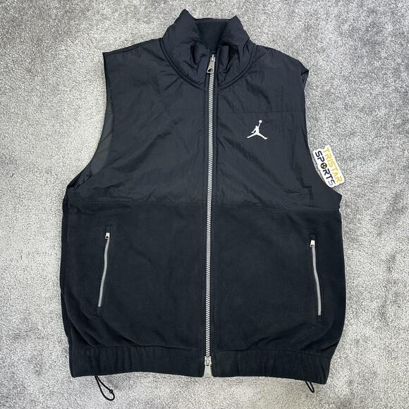 Jordan Essentials Vest Mens Medium Black Nylon Fleece Zip Pockets Jumpman Logo - Picture 1 of 10